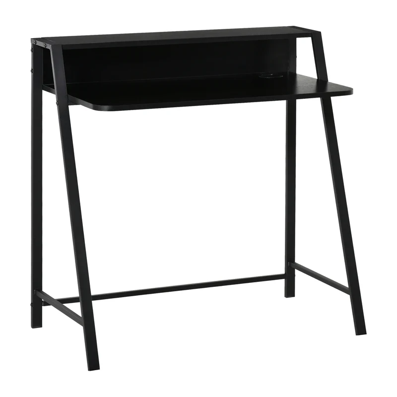 Compact bureau 84x45x85 cm wit en zwart met strak design voor optimaal ruimtegebruik