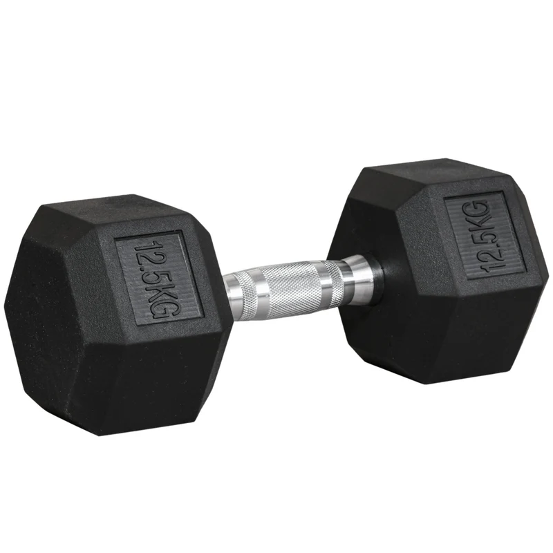 Hexa dumbbell 12,5 kg met duurzame rubberen coating en stalen grip voor stabiele training