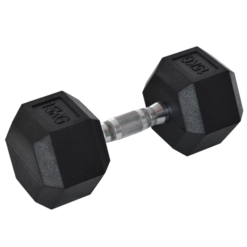 Hexa dumbbell 15 kg met stevige stalen handgreep en rubber coating voor thuisfitness