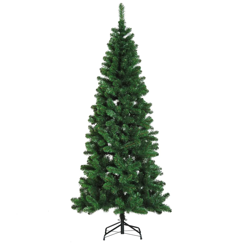 Smalle kunstkerstboom 210 cm groen voor compacte ruimtes met volle kerstuitstraling