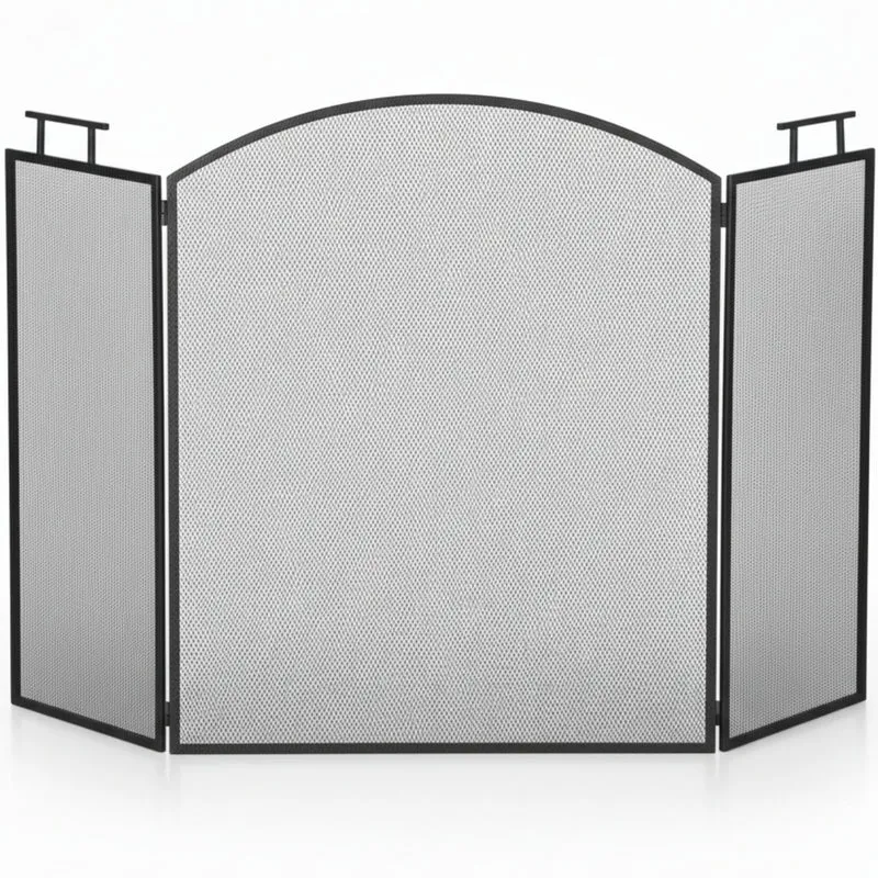 Zwart haardscherm 128x77 cm met vonkenscherm voor veilige warmte bij open haard of kachel