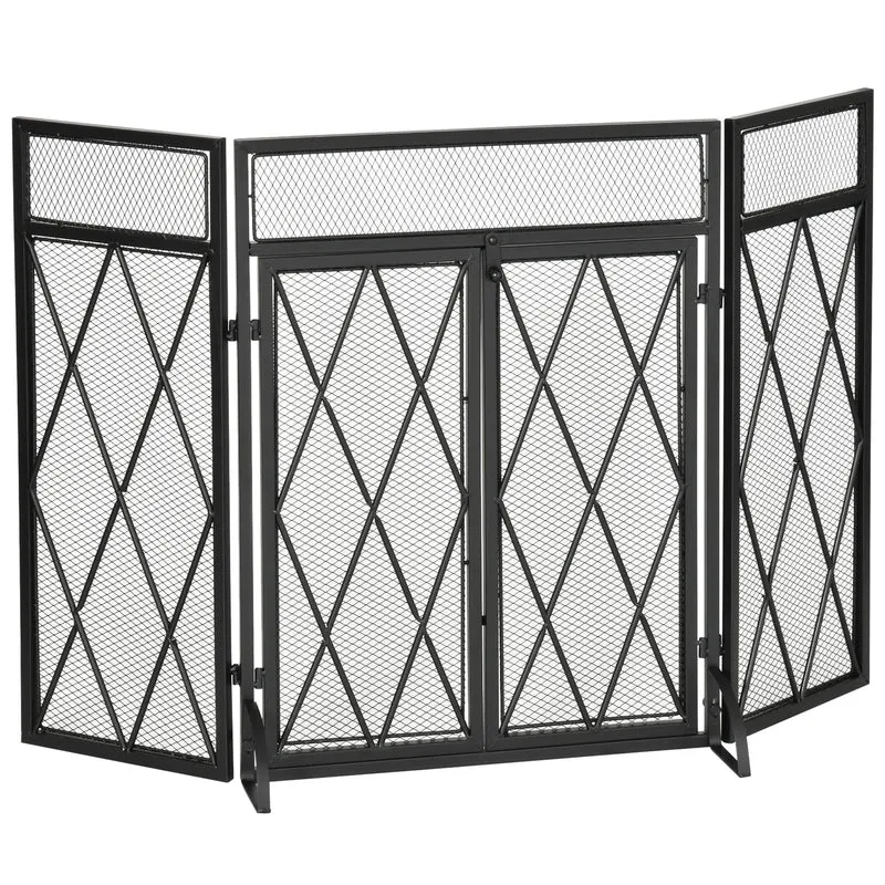 Haardscherm 120x79 cm in zwart met vonkenscherm voor veilige en stijlvolle kachelafscherming