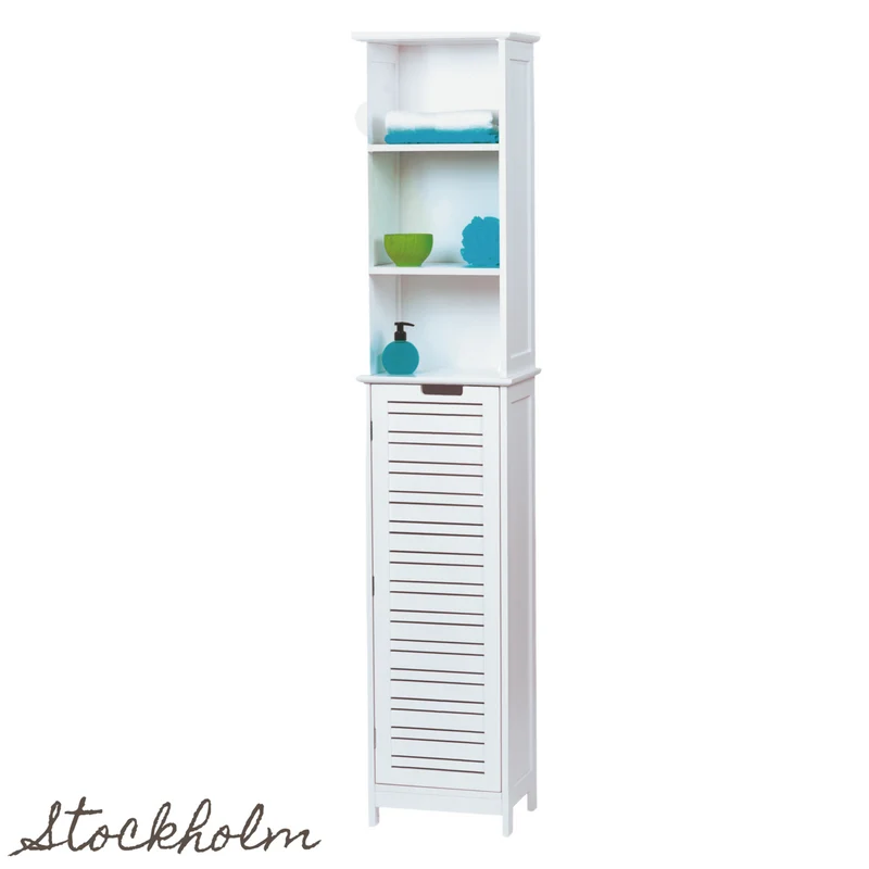 Witte badkamer kolomkast 173x26x35 cm met strak design en handige opbergruimte