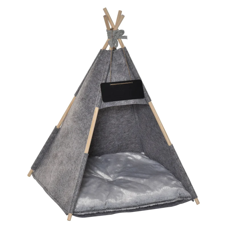Huisdierentent met kussen – grijs kattenhuis van 58x58x80 cm voor comfort en geborgenheid