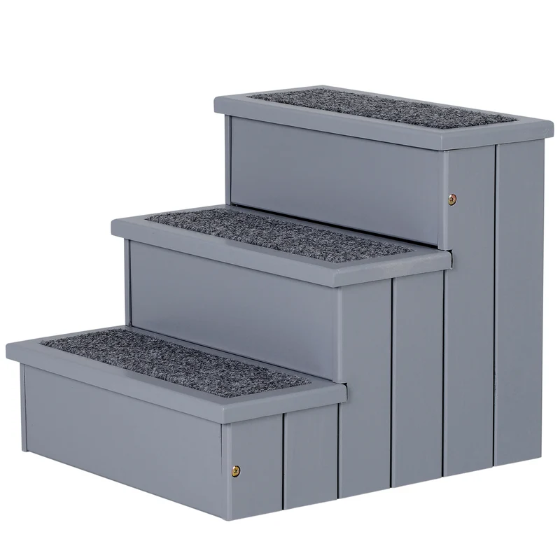 Hondentrap met opbergruimte – stevige houten trap in grijs, 40,5x44,5x38 cm