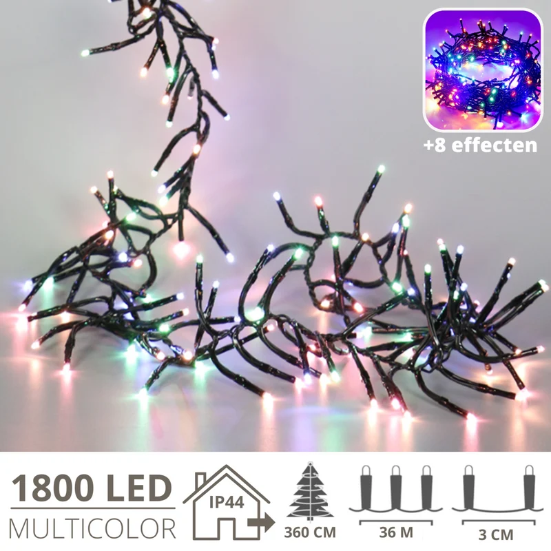 Kleurrijke kerstverlichting met 1800 LED’s – 36 meter multicolor cluster