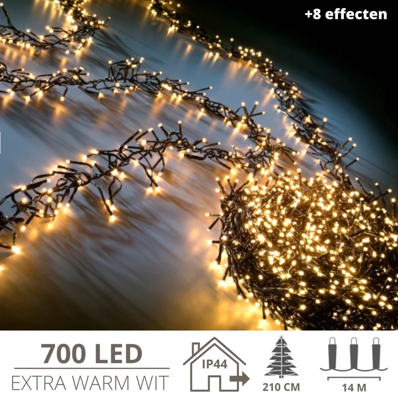 Compacte kerstverlichting met 700 LED’s – 14 meter extra warm wit cluster