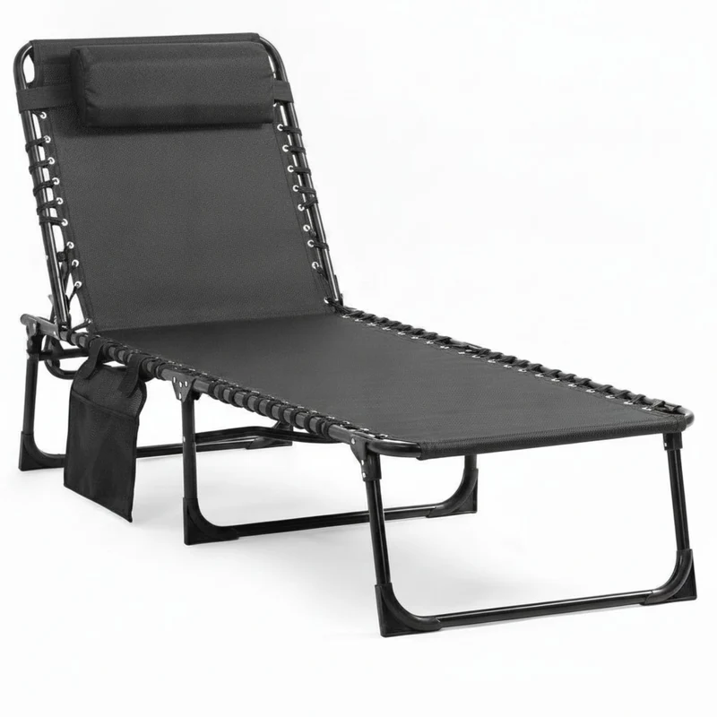 Opvouwbaar ligbed 58x189x33 cm, Zwart textileen en 120 kg draagkracht