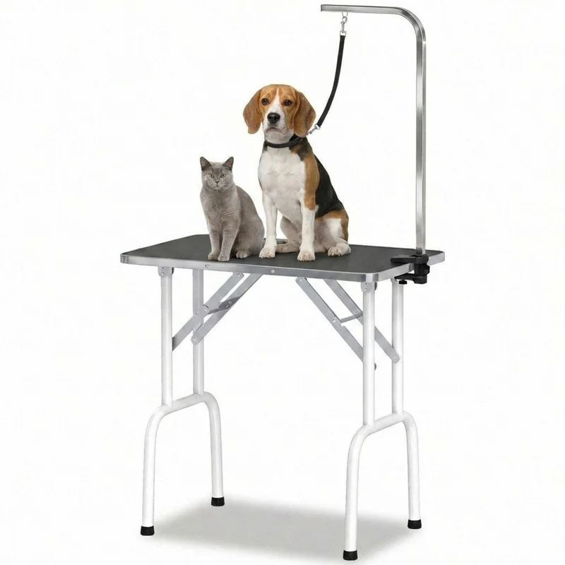 Honden trimtafel zwart 81x49x80cm – Inklapbare tafel met verstelbare trimarm en aanlijnoptie