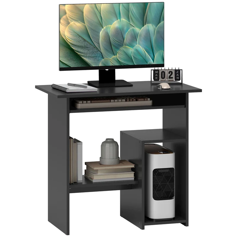 Compact zwart computerbureau 80 × 45 × 75 cm met lade & vakken