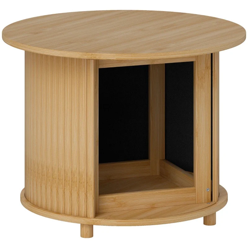 Ronde bijzettafel van bamboe met discrete opbergkast Ø 60 cm
