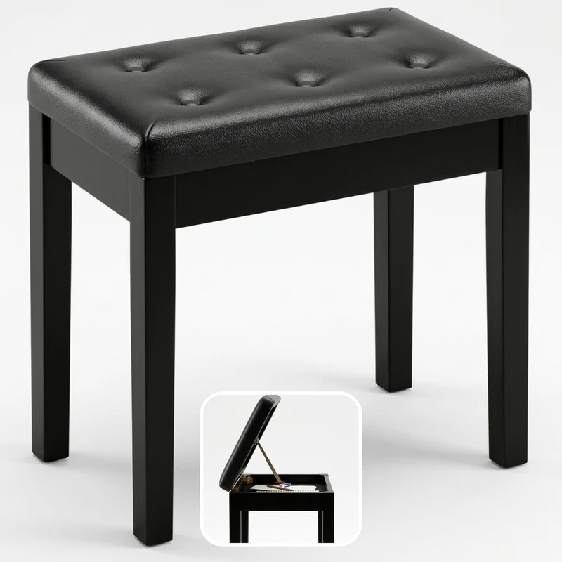 Moderne zwarte pianokruk met opbergruimte voor extra comfort en stijl