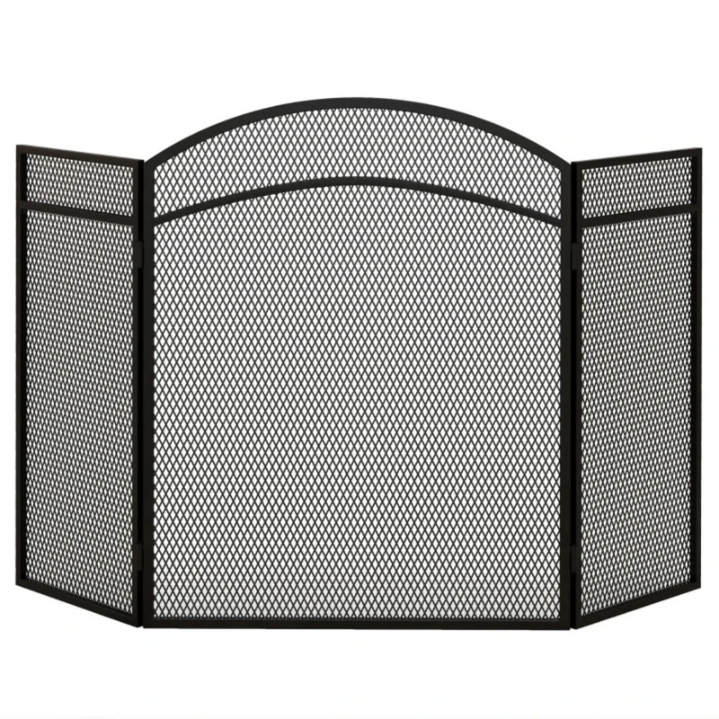 Haardscherm zwart 96×60 cm – Opvouwbaar vonkenscherm met visgraatpatroon