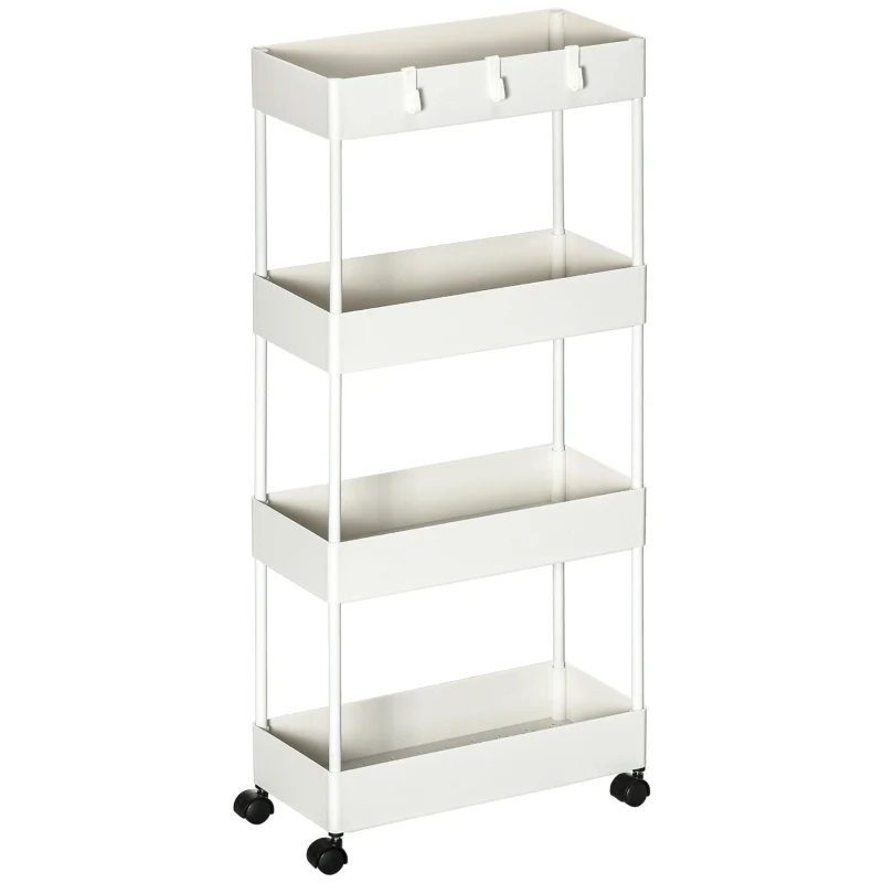 Praktische verrijdbare serveerwagen wit 40x19x90 cm met opbergrek