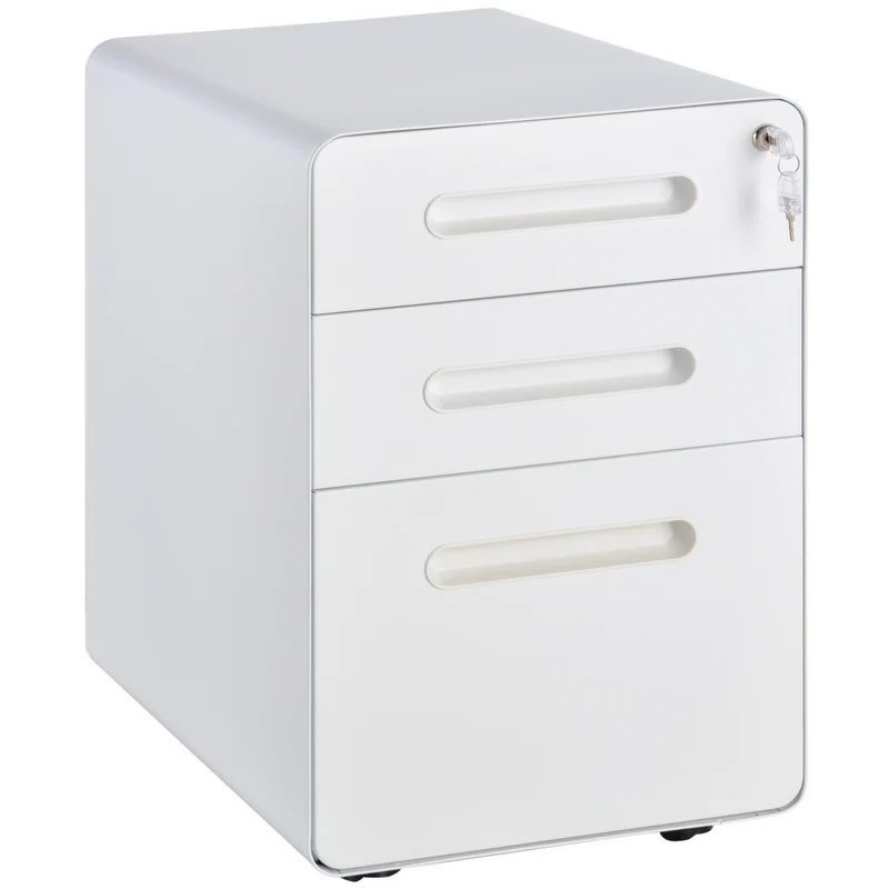 Compact ladeblok bureau wit staal met 3 lades en veilig slotsysteem