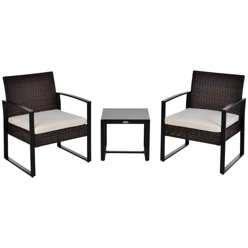 Comfortabele tuinset 3-delig rotan bruin crème met kussens en tafel