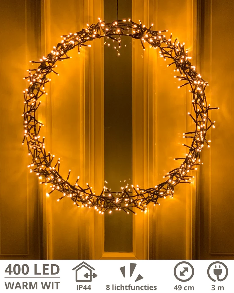 Verlichte kerstkrans Ø49 cm met 400 LED's – sfeervolle decoratie voor binnen en buiten