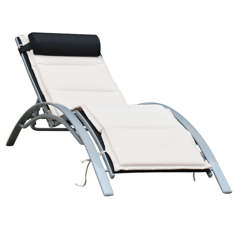 Verstelbaar aluminium ligbed 170x64x82 cm met crèmewit kussen voor ultiem buitencomfort