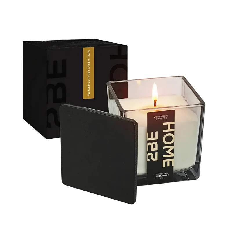 2BEHOME Geurkaars - Sandalwood - 200 gr - Wooden Luxury Collection - Geurkaarsen in Glas - Kaars - Geurbrander - Wit