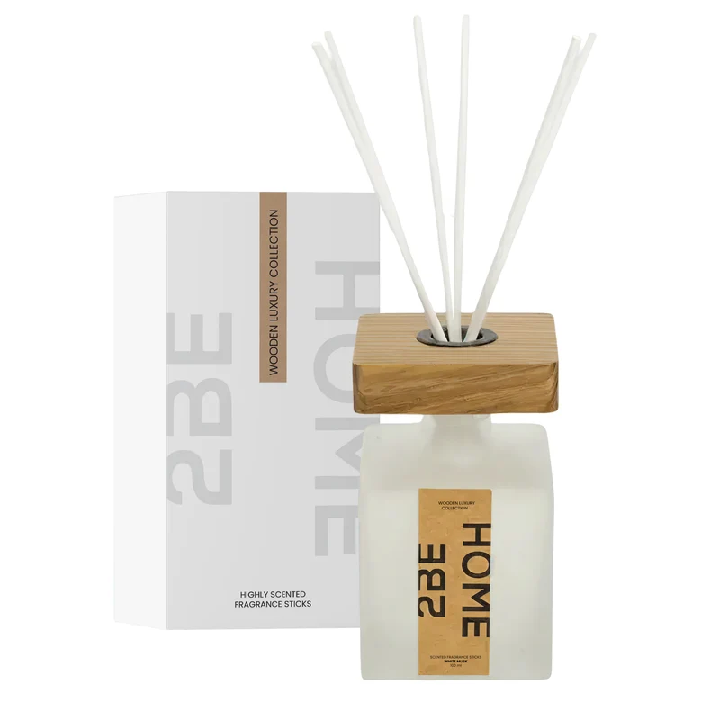 2BEHOME Geurstokjes - White Musk- 200 ML - Wooden Luxury Collection - Luxe Fragrance sticks - Huisparfum - Luchtverfrisser - Geurverspreider - Wit