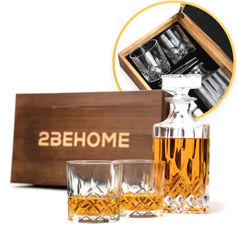 2BEHOME Whiskey set met decanteer karaf - incl. 2 whiskey glazen en 6 whiskey stones en luxe geschenkdoos