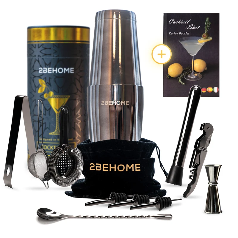 2BEHOME Cocktail Set 12-Delig - Incl. Cocktail Shaker Set (750ml) & Cocktail boek met recepten