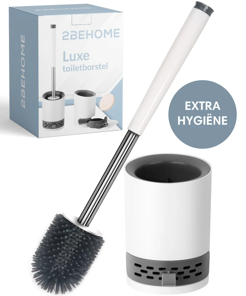 2BEHOME Luxe Wc Borstel Met Houder - Toiletborstel Met Houder Hangend of Vrijstaand - Wit