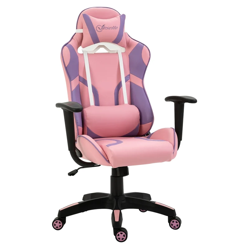 Ergonomische gamestoel in roze-paars met verstelbare rugleuning