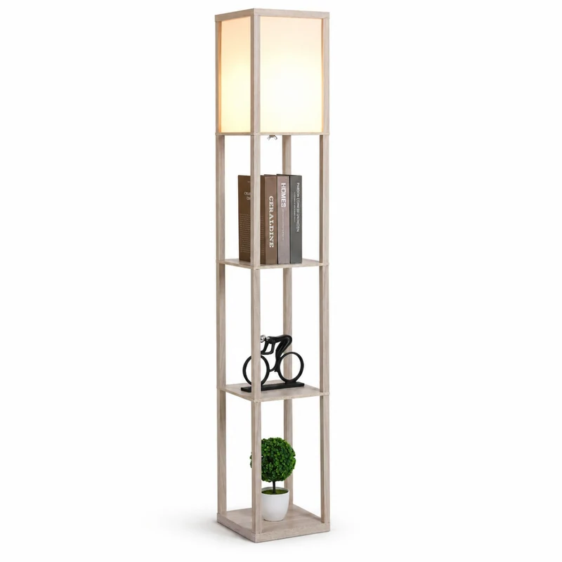 Moderne vloerlamp met opbergruimte 160 cm wit/eiken