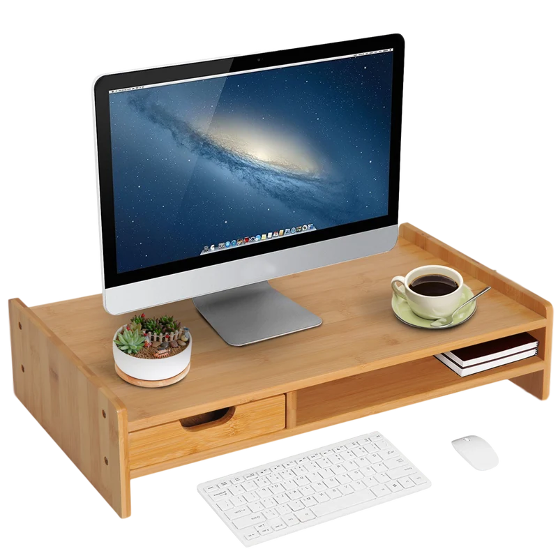 Bamboe laptop- en monitorstandaard – ergonomisch en natuurlijk design