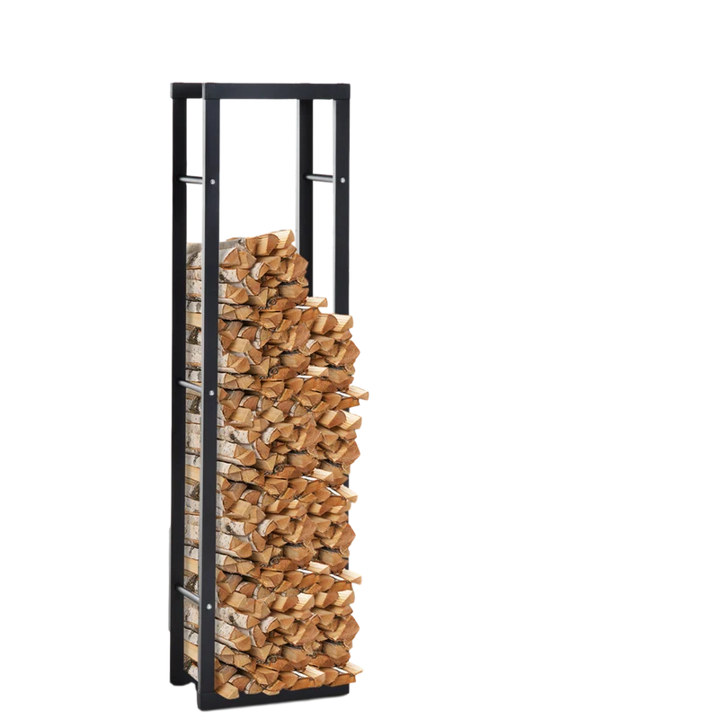 Haardhoutrek 150 cm zwart – smalle houtopslag staal