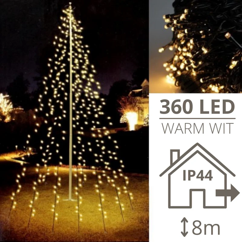 Vlaggenmast kerstverlichting 8 meter – 360 LED warm wit
