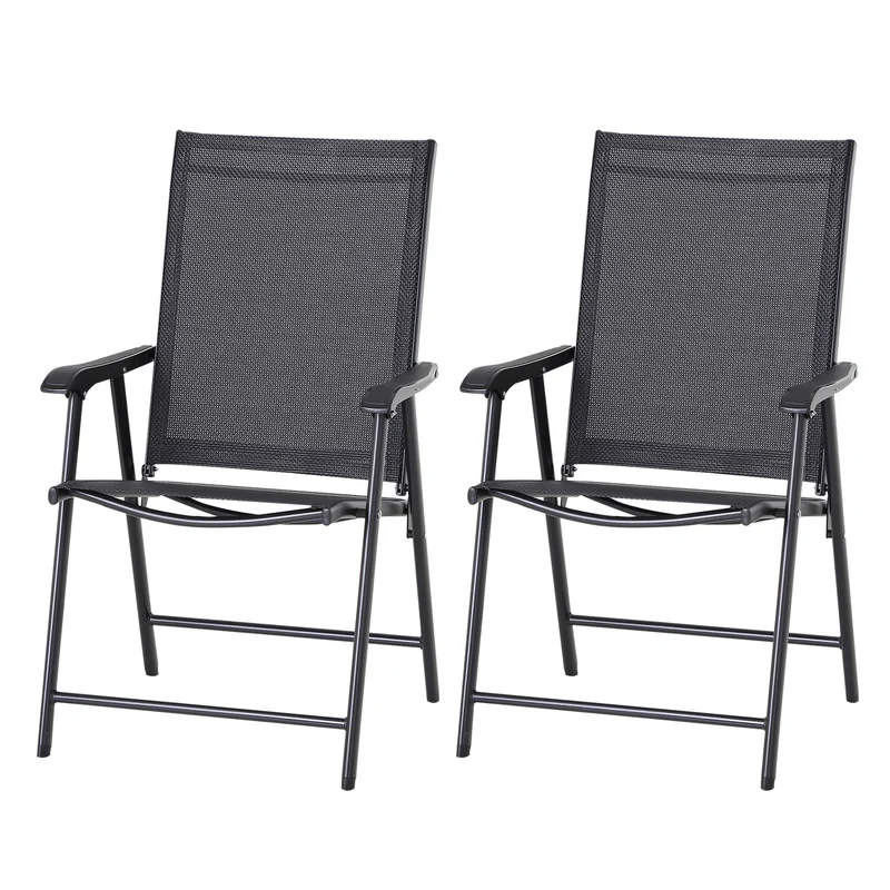 Set van 2 zwarte inklapbare tuinstoelen met armleuning – ideaal voor tuin en camping