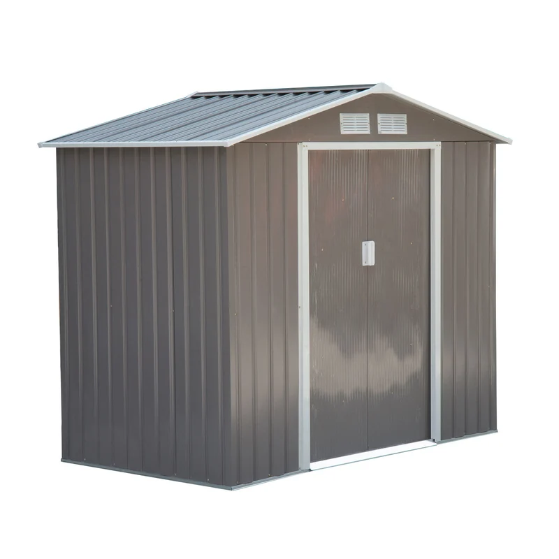 Metalen Tuinhuis met Schuifdeuren en Ventilatie – 213×127×185 cm – Grijs