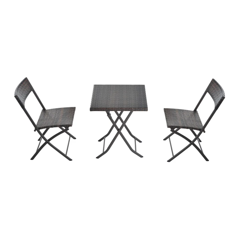 Inklapbare 3-delige Bistroset van Poly Rattan – Bruin