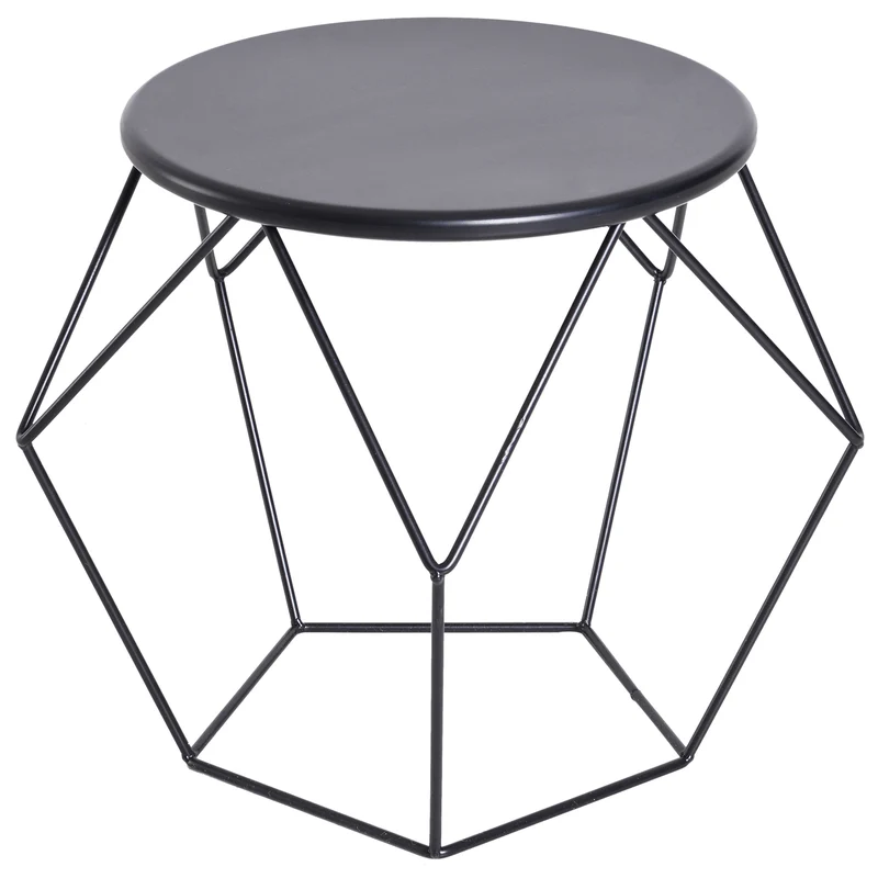 Zwarte Ronde Bijzettafel met Opbergruimte – Geometrisch Design voor Moderne Woonkamers