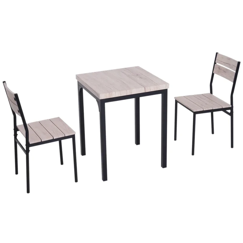 Compacte Eettafelset met 2 Zwarte Stoelen – Houten Tafel voor Keuken of Studio