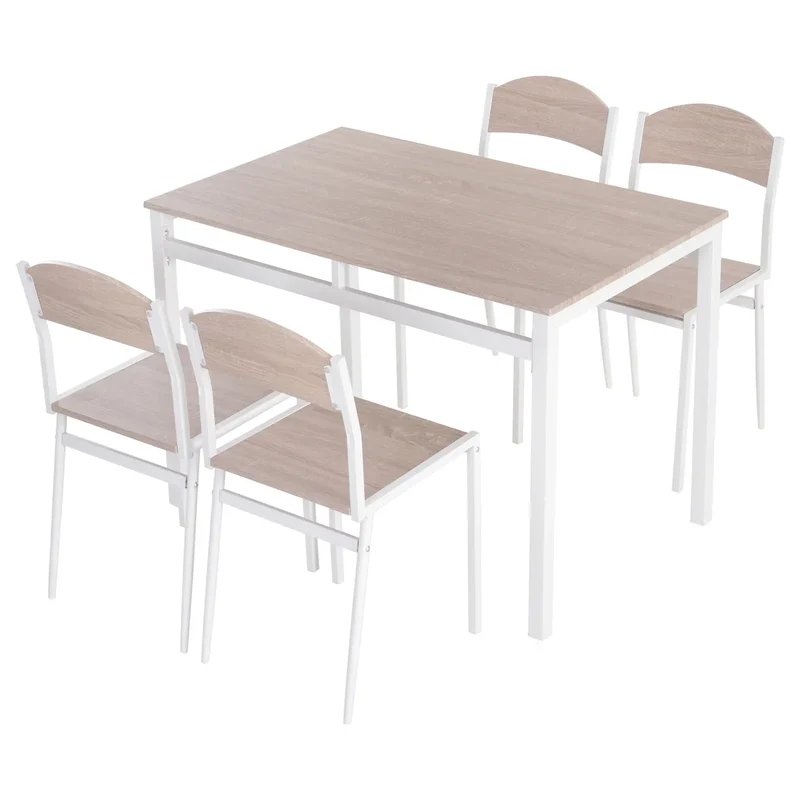 Eettafelset van Hout met 4 Witte Stoelen – Compact en Geschikt voor Eetkamer of Keuken