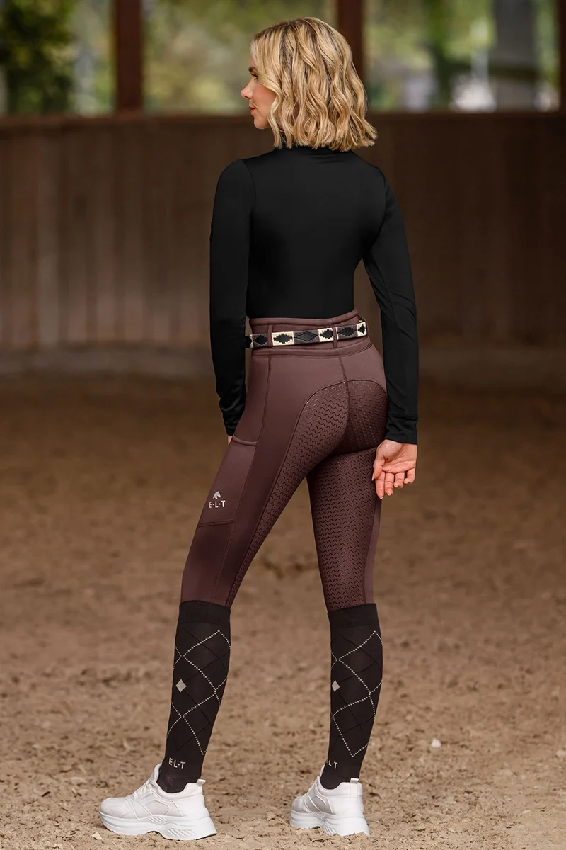 Ella Women's rijleggings met volledige zit Mahogany 34