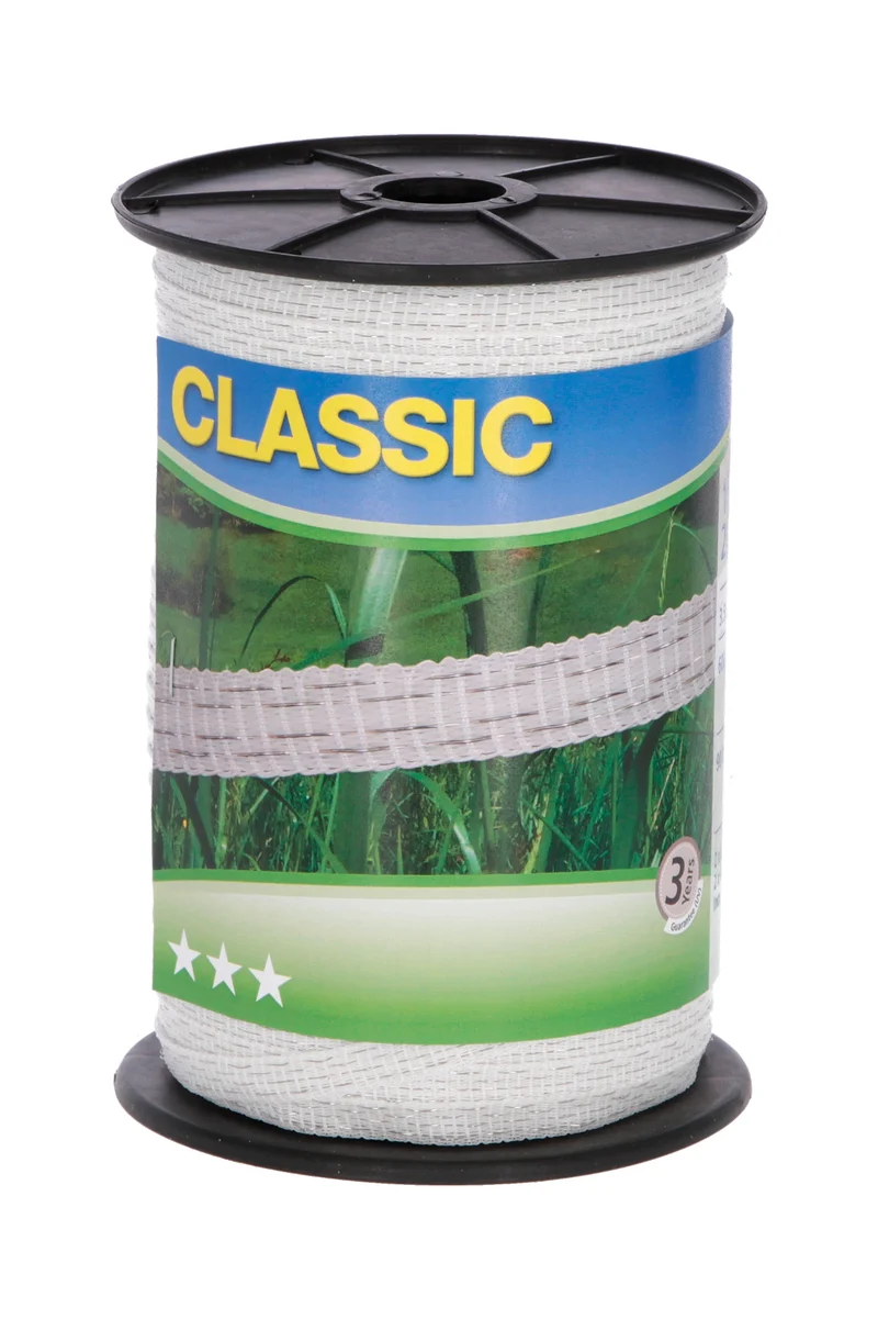 Classic Classic schrikdraadlint, 10 mm, wit, 2x0,20+2x0,30 Niro, 200 m WH/AB 200/10