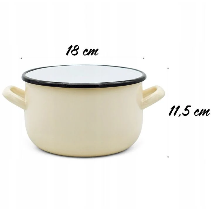 Emaille Kookpan 2,9 Liter – Emaille Pan 18 cm – Inductie & Alle Warmtebronnen – Crème