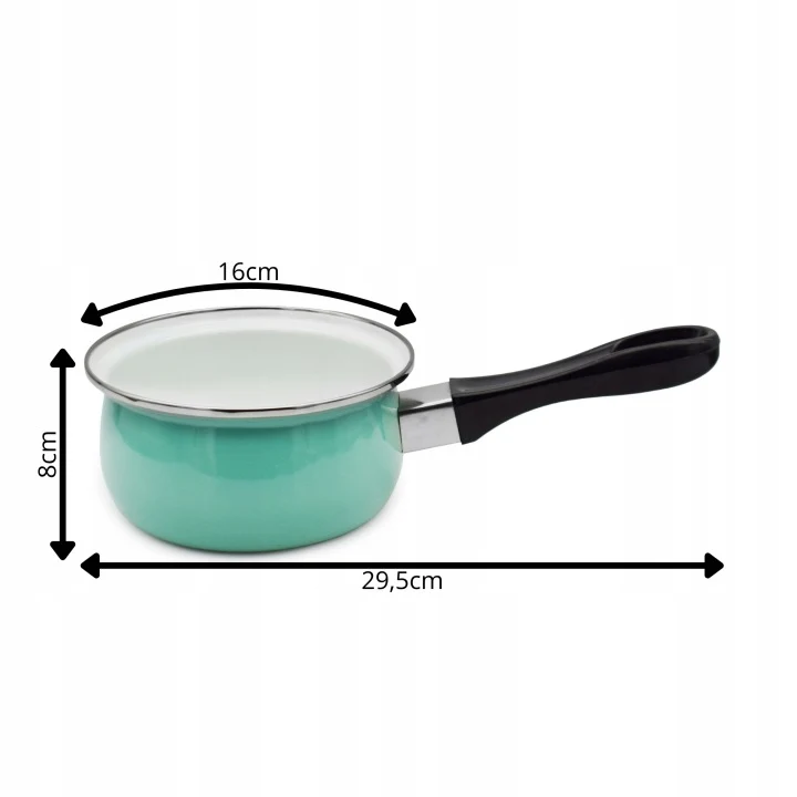 Emaille Steelpan 1,3 Liter – Sauspan 16 cm met Lang Handvat – Geëmailleerd Staal – Mintgroen