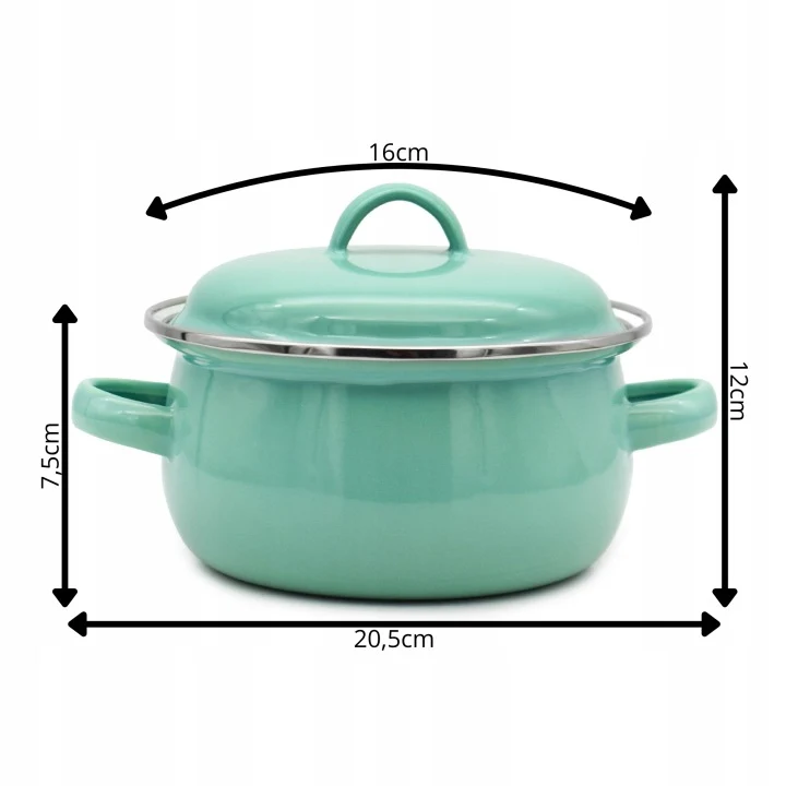 Emaille Kookpan met Deksel 1,3 Liter – Kleine Pan 16 cm – Geëmailleerd Staal – Mintgroen
