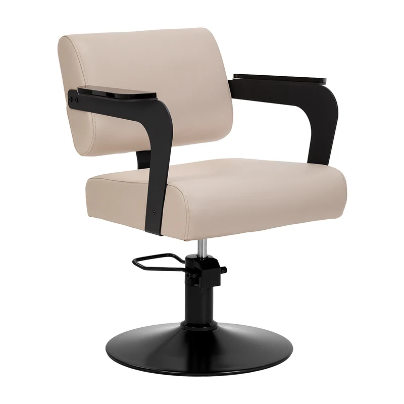 Hair System Jet Latte Kappersstoel Beige – Hydraulisch Verstelbaar – Draaibaar – Eco-Leer – Zwarte Basis