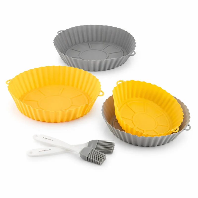 Pack de 4 Cestas de Silicona con Asas para Freidora de Aire y 2 Pinceles de Cocina InnovaGoods