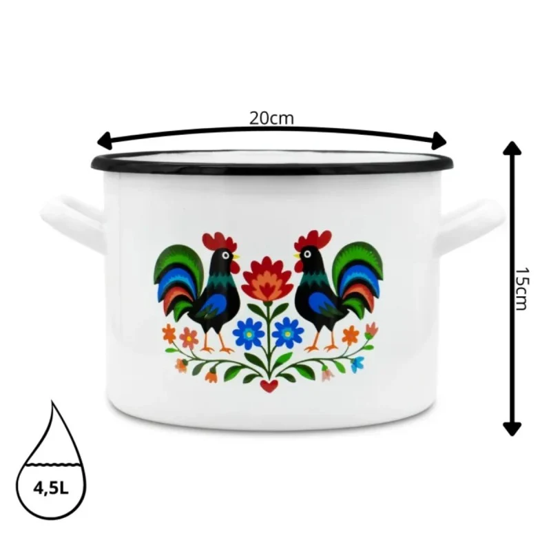 Emaille Kookpan 4,5 Liter – Geëmailleerde Pan 20 cm – Folk Design – Wit