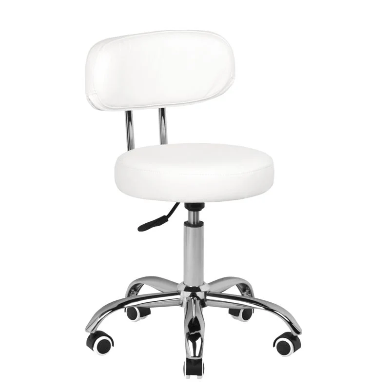Pedicurekruk Wit Verstelbaar met Wielen – Draaibare Cosmetische Kruk met Rugleuning – Salonkruk A-007