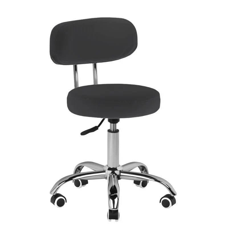 Pedicurekruk Zwart Verstelbaar met Wielen – Draaibare Cosmetische Kruk met Rugleuning – Salonkruk A-007
