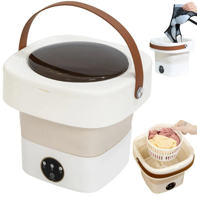 2de kansje Foldable Mini Draagbare Kleine Opvouwbare Reiswasser Wasmaschine - Kleding & Lingerie 11L - Willekeurige kleur