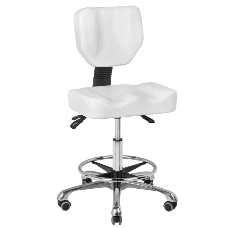 2de kansje Cosmetische Ergonomische Kruk A-4299 Wit – Zadelkruk met Rugleuning – Verstelbaar – Met Wielen & Voetring – Voor Salon en Praktijk